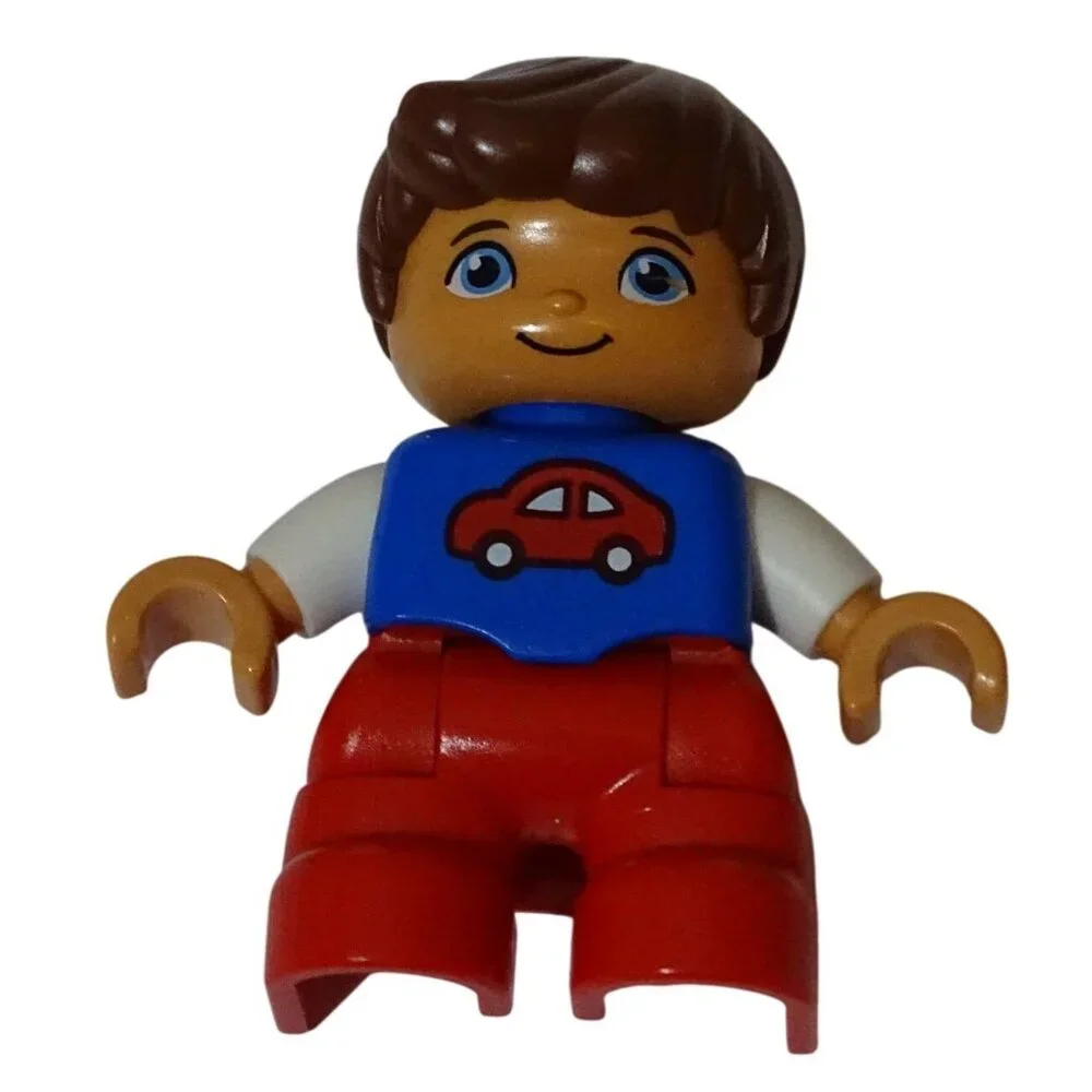 Lego Duplo Boy Mini Figure Red Pants Blue Shirt Car Graphic Number Train 10847